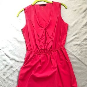 Hot pink low V-cut dress with ruffles